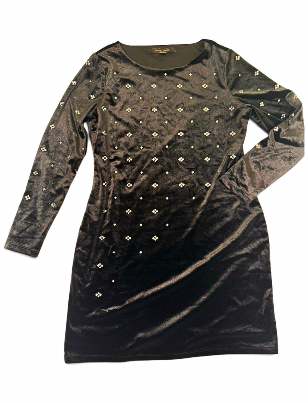Cynthia Steffe Black Velvet Dress Size L Rhinestone Embellished Indie Sleaze